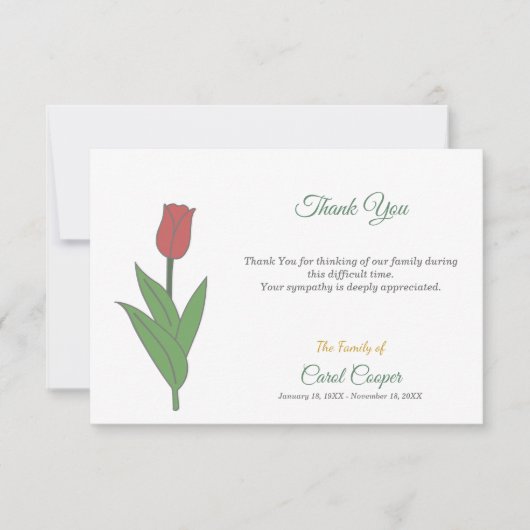 Pastel Tulip Begrafenis Dank u Nota Kaart (Voorkant)