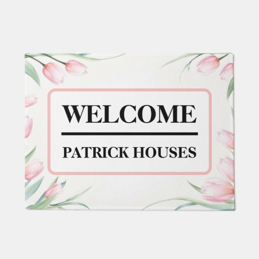 Pastel Tulip Border Personalized Deurmat (Voorkant)