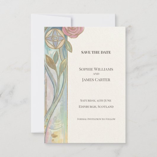 Pastel Tulp Art Nouveau Bewaar de Datum Save The Date (Voorkant)