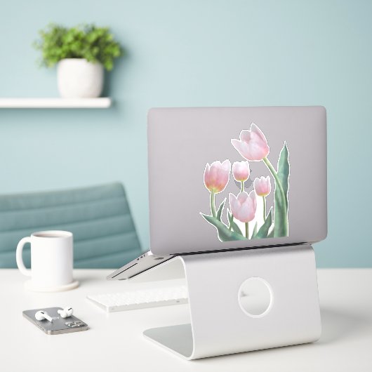 Pastel Tulp Bloemendesign Sticker (Laptop op bureau)
