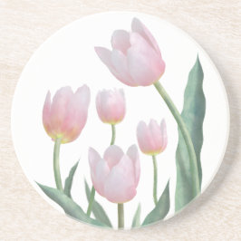 Pastel Tulp Bloemendesign Zandsteen Onderzetter