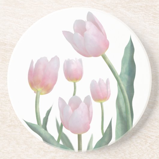 Pastel Tulp Bloemendesign Zandsteen Onderzetter (Voorkant)