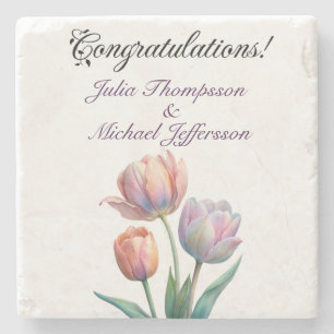 Pastel Tulp Bruiloft Suite Elegante Typografie Stenen Onderzetter