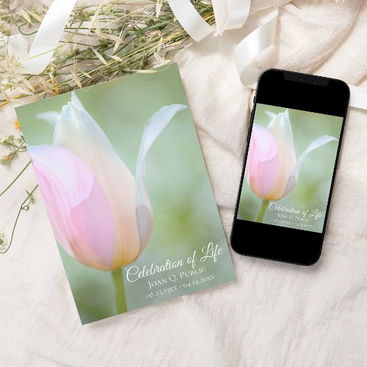 Pastel Tulp Lente Viering van het Leven Begrafenis Kaart