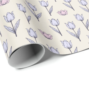 Pastel Tulp Naadloos Patroonontwerp Cadeaupapier