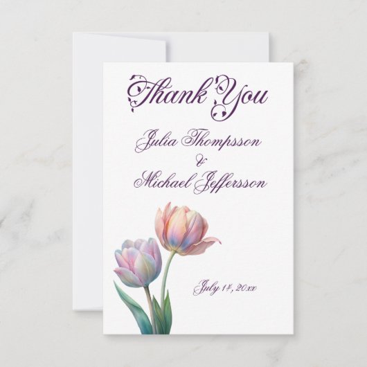 Pastel Tulp Trouw Suite Elegante Typografie Bedankkaart (Voorkant)