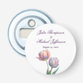 Pastel Tulp Trouw Suite Elegante Typografie Button Flesopener (Voorkant)