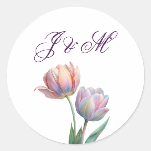 Pastel Tulp Trouw Suite Elegante Typografie Ronde Sticker
