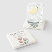 Pastel Tulp Trouw Suite Elegante Typografie Stenen Onderzetter (Zijkant)