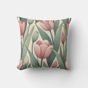 Pastel Tulp Tuin Patroon Illustratie Kussen