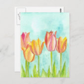 Pastel Tulp Waterverf Flowers Soft Pink Briefkaart (Voorkant / Achterkant)