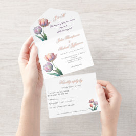 Pastel Tulp Wedding Suite Elegante Typografie All In One Uitnodiging
