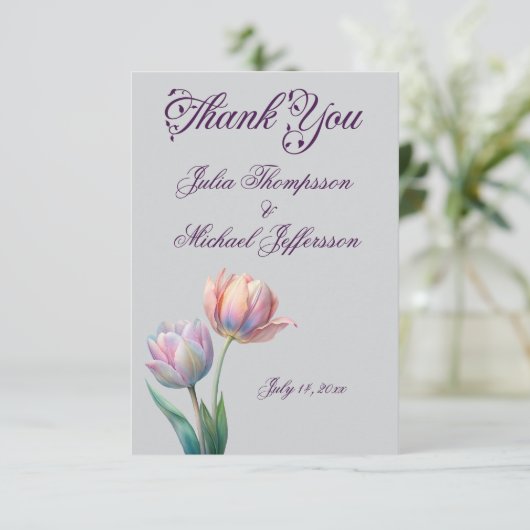 Pastel Tulp Wedding Suite Elegante Typografie Bedankkaart (Staand voorkant)