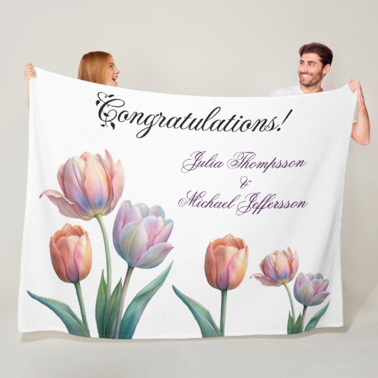 Pastel Tulp Wedding Suite Elegante Typografie Fleece Deken (In situ)