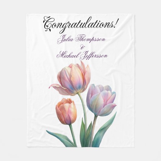Pastel Tulp Wedding Suite Elegante Typografie Fleece Deken (Voorkant)