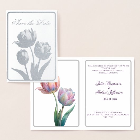 Pastel Tulp Wedding Suite Elegante Typografie Folie Kaarten (Display)