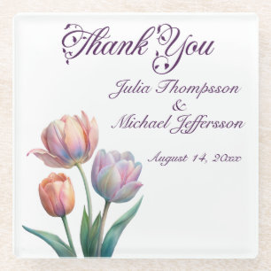 Pastel Tulp Wedding Suite Elegante Typografie Glazen Onderzetter