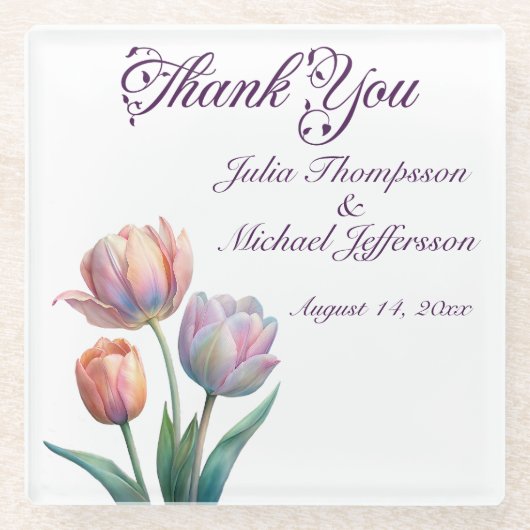Pastel Tulp Wedding Suite Elegante Typografie Glazen Onderzetter (Voorkant)