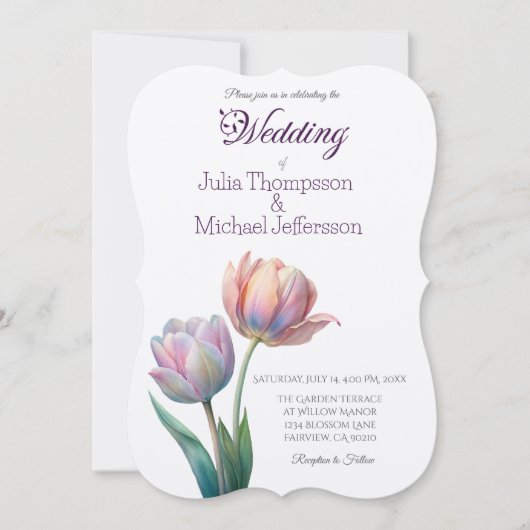 Pastel Tulp Wedding Suite Elegante Typografie Kaart (Voorkant)
