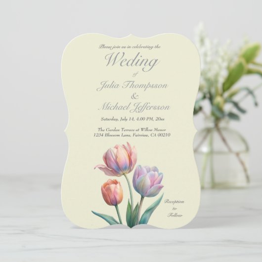 Pastel Tulp Wedding Suite Elegante Typografie Kaart (Staand voorkant)