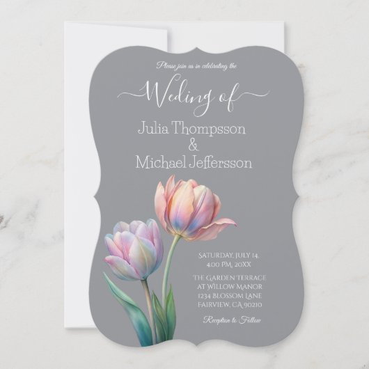 Pastel Tulp Wedding Suite Elegante Typografie Kaart (Voorkant)
