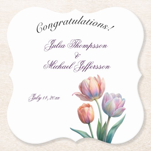 Pastel Tulp Wedding Suite Elegante Typografie Kartonnen Onderzetters (Voorkant)
