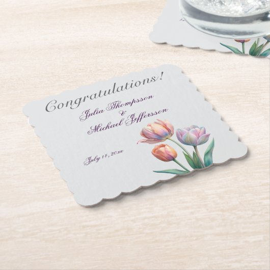Pastel Tulp Wedding Suite Elegante Typografie Kartonnen Onderzetters (Gebogen)