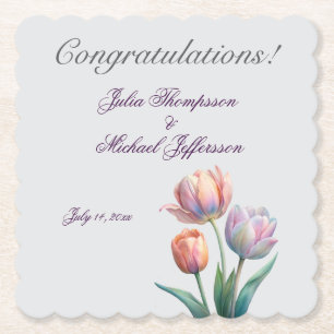 Pastel Tulp Wedding Suite Elegante Typografie Kartonnen Onderzetters