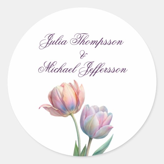 Pastel Tulp Wedding Suite Elegante Typografie Ronde Sticker (Voorkant)