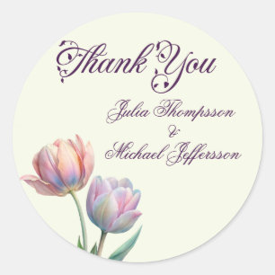 Pastel Tulp Wedding Suite Elegante Typografie Ronde Sticker