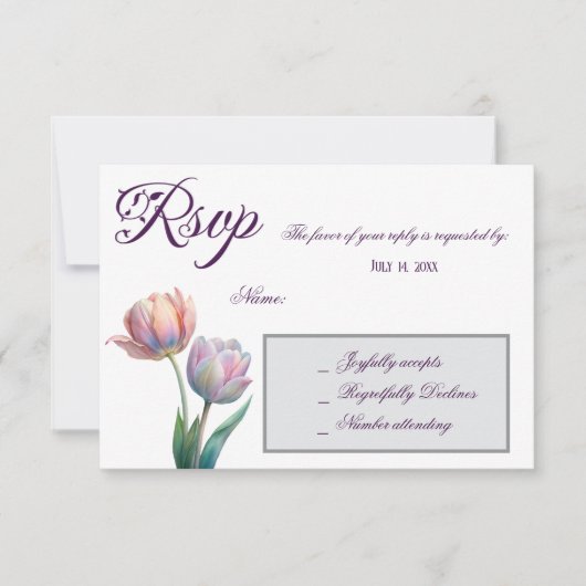 Pastel Tulp Wedding Suite Elegante Typografie RSVP Kaartje (Voorkant)