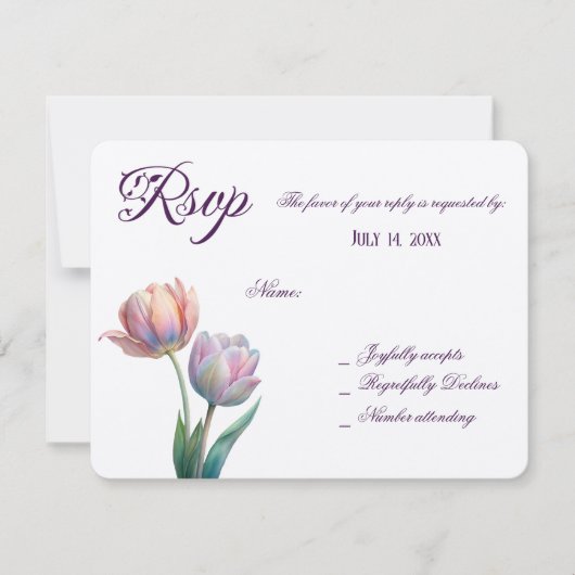 Pastel Tulp Wedding Suite Elegante Typografie RSVP Kaartje (Voorkant)