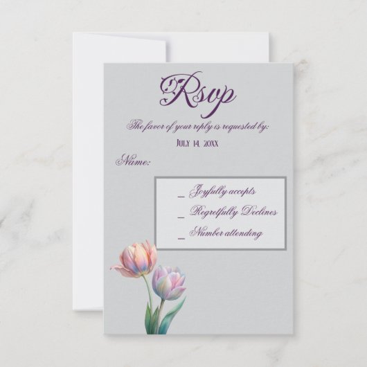 Pastel Tulp Wedding Suite Elegante Typografie RSVP Kaartje (Voorkant)