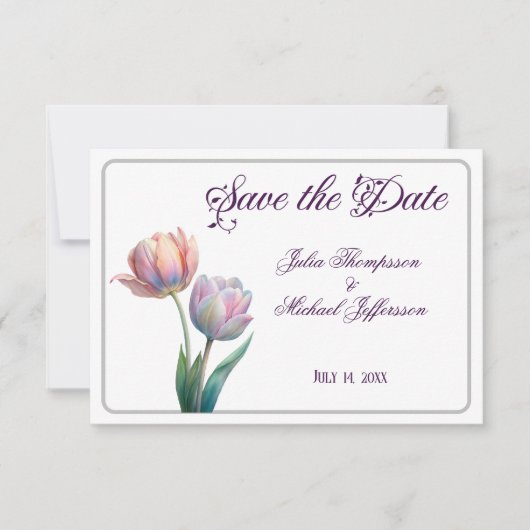 Pastel Tulp Wedding Suite Elegante Typografie Save The Date (Voorkant)