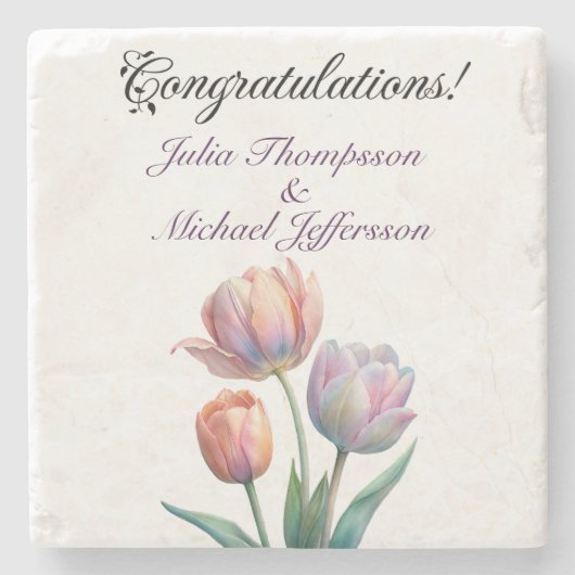 Pastel Tulp Wedding Suite Elegante Typografie Stenen Onderzetter (Voorkant)