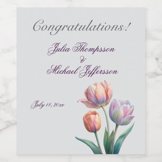 Pastel Tulp Wedding Suite Elegante Typografie Wijn Etiket (Enkel label)