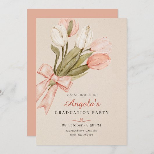 Pastel tulpen bloemen afstuderen kaart (Voorkant / Achterkant)