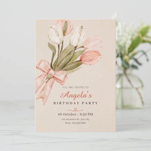 Pastel tulpen bloemen verjaardag kaart (Staand voorkant)