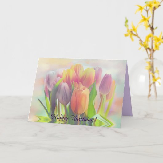 Pastel tulpen met aangepaste tekst verjaardag kaart (Gele Bloem)
