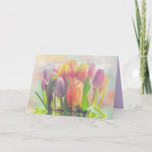 Pastel tulpen met aangepaste tekst verjaardag kaart