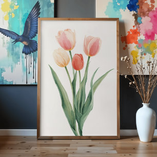 Pastel Tulpen Waterverf Botanische Muurkunst Poster
