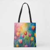 Pastel Tulpen waterverf Canvas tas (Voorkant)