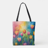 Pastel Tulpen waterverf Canvas tas (Achterkant)