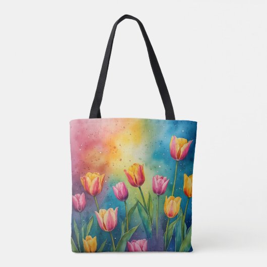 Pastel Tulpen waterverf Canvas tas (Achterkant)