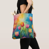 Pastel Tulpen waterverf Canvas tas (Dichtbij)