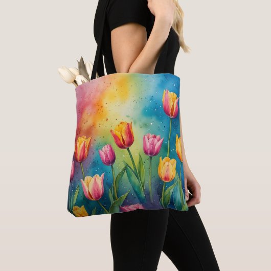Pastel Tulpen waterverf Canvas tas (Dichtbij)