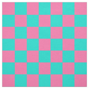 Pastel Turquoise Blauw-groen en roze Checker Stof