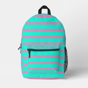Pastel Turquoise Blauw-groene en roze strepen Bedrukte Rugzak