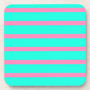 Pastel Turquoise Blauw-groene en roze strepen Bier Onderzetter