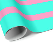 Pastel Turquoise Blauw-groene en roze strepen Cadeaupapier (Rol Hoek)